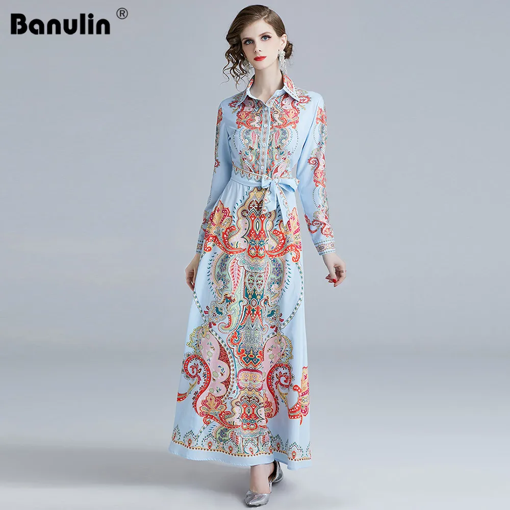 Banulin 2019 Runway Designer Dress Women Vintage Print Bow Tie Belt Turn-down Collar Slim Long Sleeve Elegant Long Maxi Dress
Banulin 2019 Runway Designer Dress Women Vintage Print Bow Tie Belt Turn-down Collar Slim Long Sleeve Elegant Long Maxi Dress