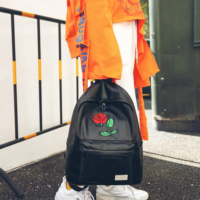 MENGHUO 2018 PU Leather Backpack Women Rose Men Embroidery Backpacks Unisex Couple Travel Bags Students Book Rucksack Mochilas (24)