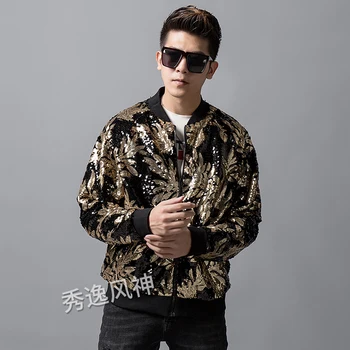 Autumn leaf sequins pattern handmade jacket men's fashion Slim long-sleeved nightclub jacket singers DJ ds stage casual coat !
Autumn leaf sequins pattern handmade jacket men's fashion Slim long-sleeved nightclub jacket singers DJ ds stage casual coat !