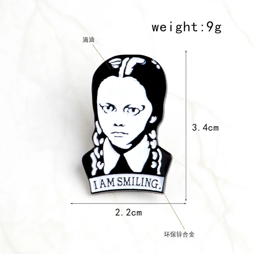 Adams family I am smiling Adams Family Wednesday pins Brooches Hard enamel lapel pins Girl jewelry Accessories Gifts
Adams family I am smiling Adams Family Wednesday pins Brooches Hard enamel lapel pins Girl jewelry Accessories Gifts