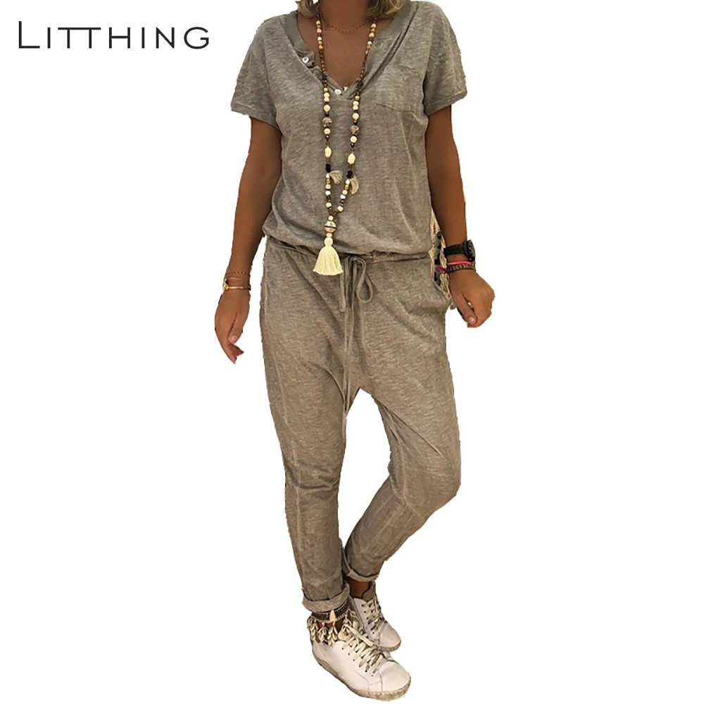 LITTHING 2019 New Women Short Sleeve Jumpsuits Summer Solid Casual Lace Up Pants Fashion Pocket Loose Wide Legs Long Jumpsuits
LITTHING 2019 New Women Short Sleeve Jumpsuits Summer Solid Casual Lace Up Pants Fashion Pocket Loose Wide Legs Long Jumpsuits