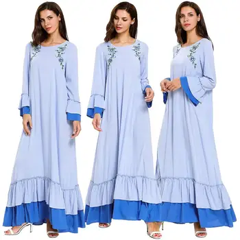 Muslim Women Dress Abaya Draped Patchwork Embroidery Flare Sleeve Dubai Kaftan Jilbab Robe Gown Dress Round Collar Islam Clothes
Muslim Women Dress Abaya Draped Patchwork Embroidery Flare Sleeve Dubai Kaftan Jilbab Robe Gown Dress Round Collar Islam Clothes
