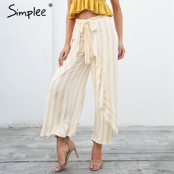 Simplee Stripe split wide leg pants women bottom Sash ruffle high waist trousers Summer beach casual pants female 2019
Simplee Stripe split wide leg pants women bottom Sash ruffle high waist trousers Summer beach casual pants female 2019