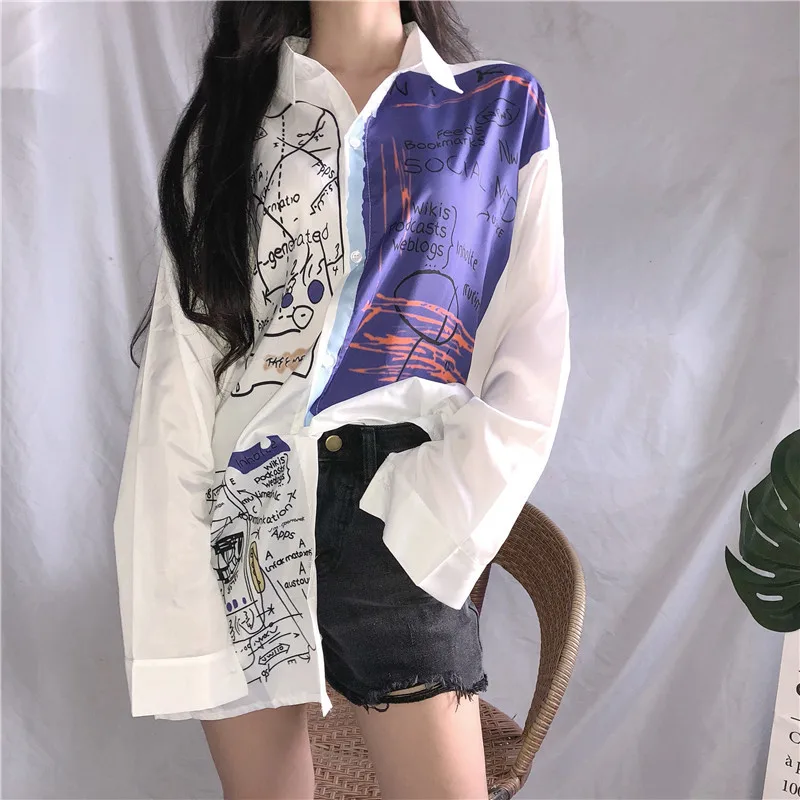 autumn women's long-sleeved contrast color graffiti shirt ulzzang Harajuku style bf loose wild student shirt lining shirt GD002
autumn women's long-sleeved contrast color graffiti shirt ulzzang Harajuku style bf loose wild student shirt lining shirt GD002