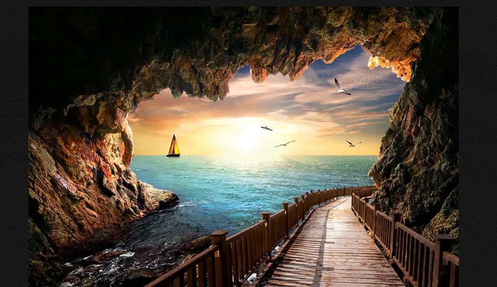 custom 3d wallpaper cave sea view beautiful sunset landscape murals wall 3d wallpaper photo 3d wallpaper photo 3d wallpaper 3d wallpapercustom 3d wallpaper aliexpress