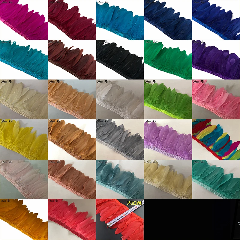 

29 Color Available 10 Meters/lot 2 meter long per pc Goose feather trims 15-20cm 6-8inch width diy feather fringes lace strips