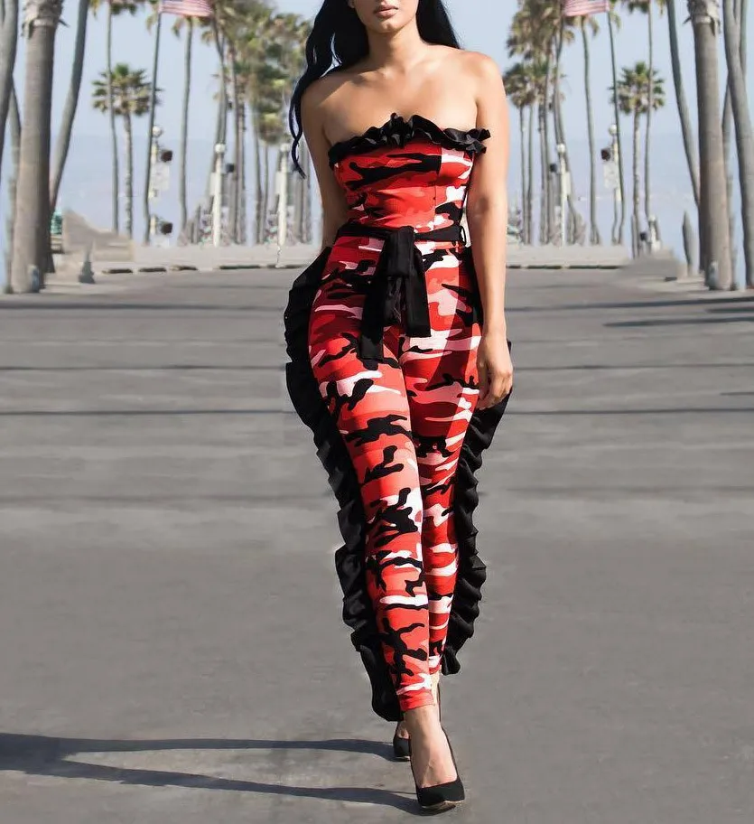2019 Women Sexy Printed Playsuit Strapless Ruffle Clubwear Long Rompers Skinny Camouflage Bodycon Overalls
2019 Women Sexy Printed Playsuit Strapless Ruffle Clubwear Long Rompers Skinny Camouflage Bodycon Overalls