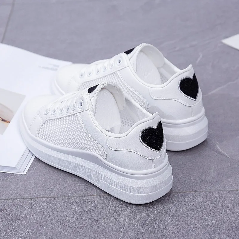 Small white shoes female mesh breathable summer 2019 new wild Korean thick platform hollow autumn | Обувь