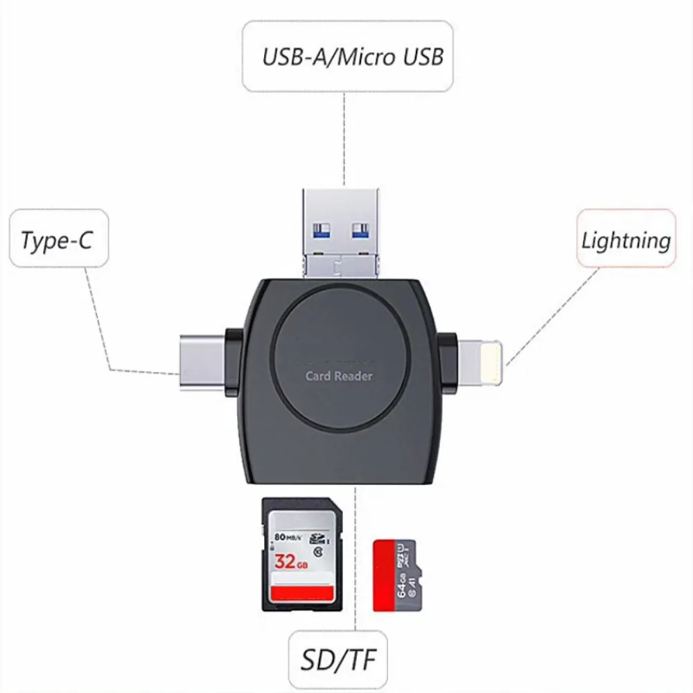 4 in 1 TF/MicroSD Card Reader High Speed OTG Card Reader Micro USB Type C for Android Phone and iPhone OTG Adapter Converter
4 in 1 TF/MicroSD Card Reader High Speed OTG Card Reader Micro USB Type C for Android Phone and iPhone OTG Adapter Converter