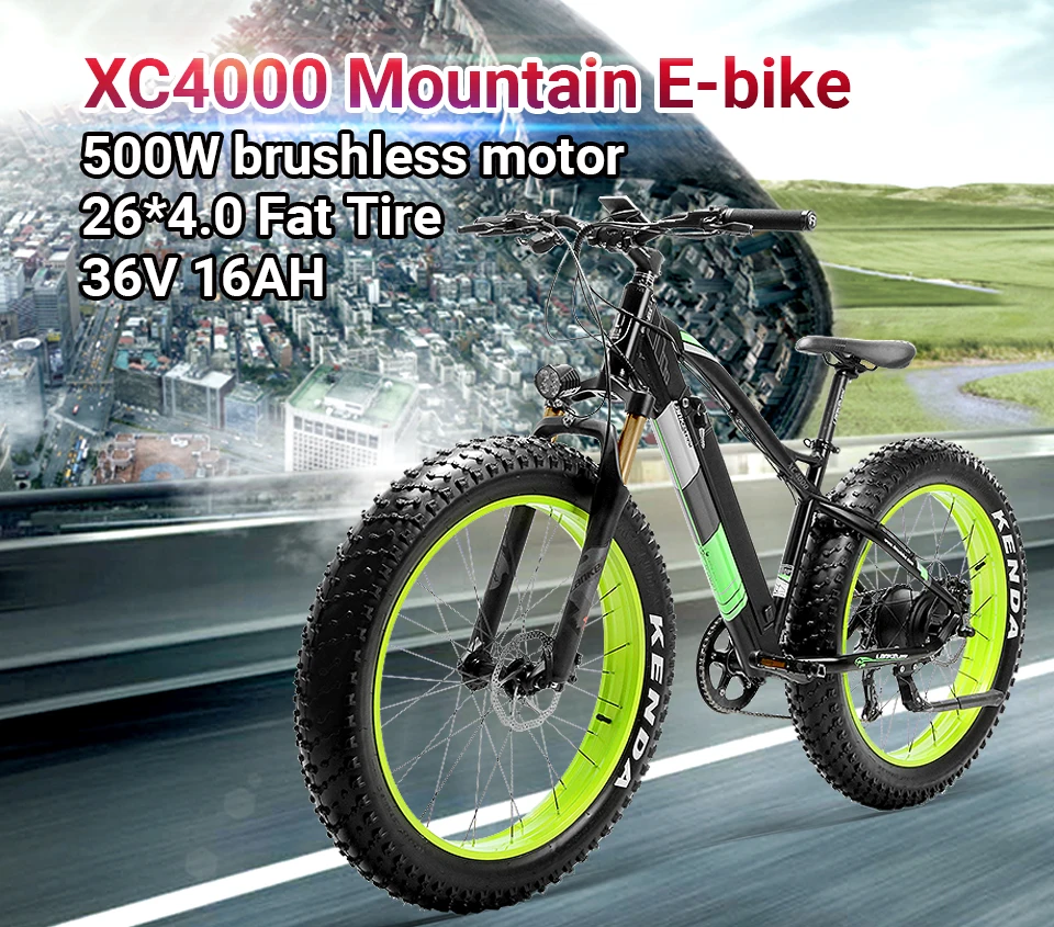 Clearance Cyrusher NEW XC4000 Black Green 500W 36V 16AH 9 Speeds Electric Fat Bike Shimano Disc Brake Strong Stability And Long Cycle Time 0