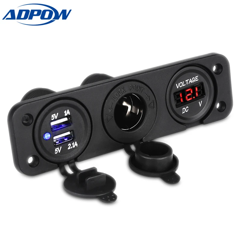 ADPOW 3 Port Motorcycle Motorbike Car Charger LED Digital Voltmeter Socket Splitter Cigarette Lighter Dual USB Plug Adapter
ADPOW 3 Port Motorcycle Motorbike Car Charger LED Digital Voltmeter Socket Splitter Cigarette Lighter Dual USB Plug Adapter
