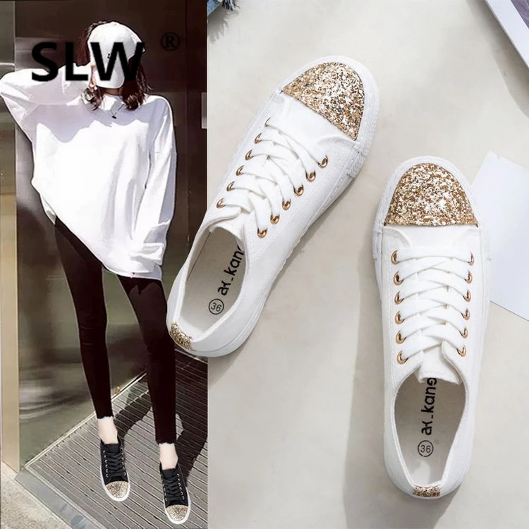 women Canvas 2019 new spring Round Toe flat fashion Sequined Cloth canvas Casual PU Basic Rubber white Fabric Bling Lace-Up
women Canvas 2019 new spring Round Toe flat fashion Sequined Cloth canvas Casual PU Basic Rubber white Fabric Bling Lace-Up