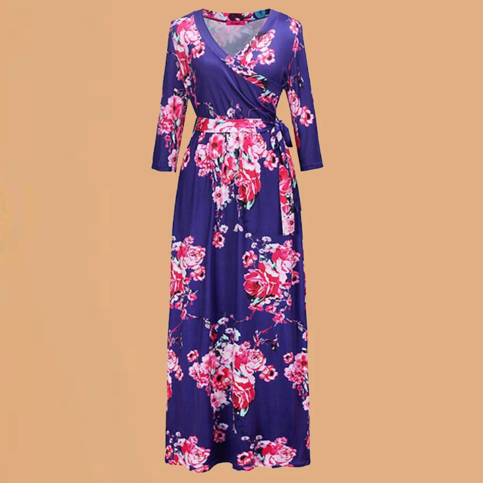 Женское платье-макси в стиле бохо с цветочным принтом повседневное облегающее