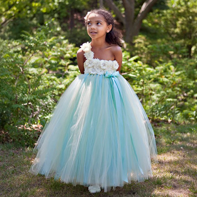 

Elegant Aqua Flower Girl Dress Casual Baby Girl Flower Tutu Dress Rhinestone Flower Girl Baby Birthday Dress Kids Party Clothes