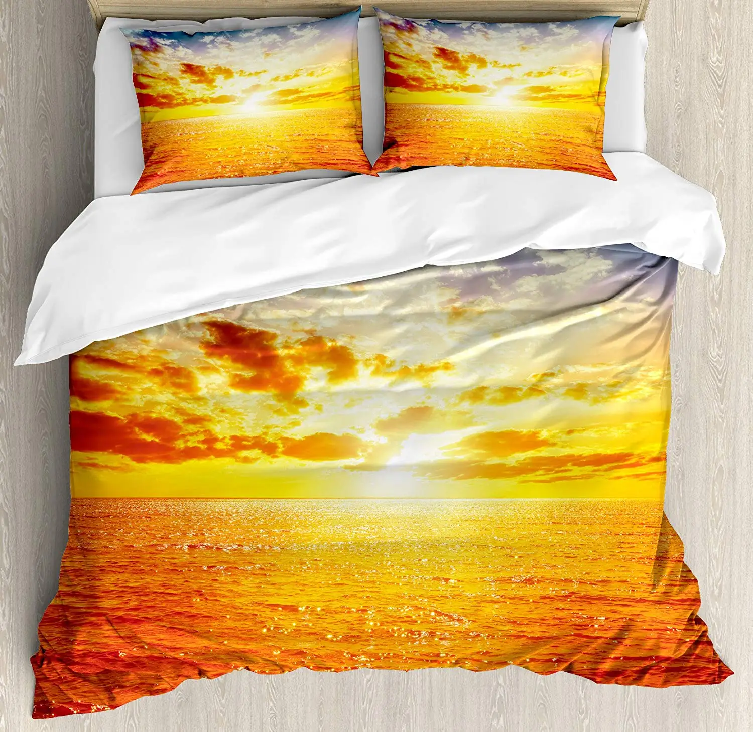 Lscape Duvet Cover Set King Size Sunset Over The Sea in Vibrant Golden Horizon Honeymoon Travel Bedding Set Blue Orange 
Lscape Duvet Cover Set King Size Sunset Over The Sea in Vibrant Golden Horizon Honeymoon Travel Bedding Set Blue Orange
