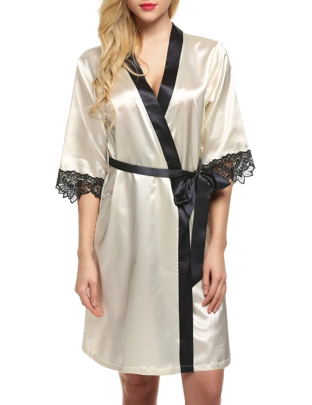 Ekouaer Womens Robe Knee Length Cotton Kimono Bathrobes Lightweight Robe Female Loungewear Soft House Sleepwear S-XXL