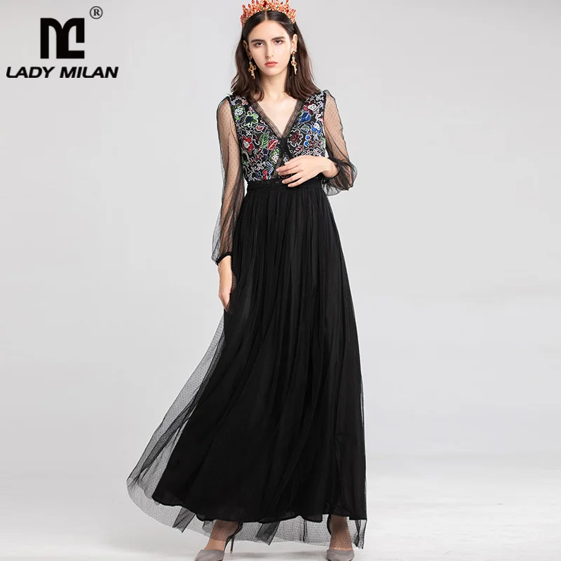 Lady Milan Women's Runway Dresses Sexy V Neck Long Sleeves Embroidery Party Prom Floral Elegant Maxi Designer Dresses
Lady Milan Women's Runway Dresses Sexy V Neck Long Sleeves Embroidery Party Prom Floral Elegant Maxi Designer Dresses