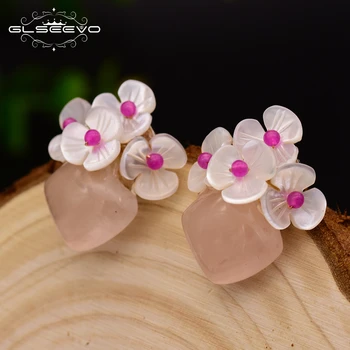 GLSEEVO Natural Pink Crystal Stud Earring For Women Daughter Birthday Shell Flower Earrings Jewelry Silver Pin Pendientes GE0414
GLSEEVO Natural Pink Crystal Stud Earring For Women Daughter Birthday Shell Flower Earrings Jewelry Silver Pin Pendientes GE0414