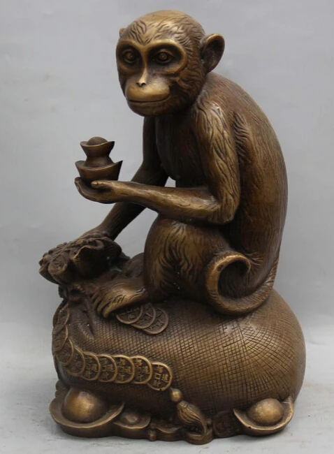 11" Marked Chinese lucky Wealth Yuanbao Carved Animal Monkeys Money Bag Statue R0707
11" Marked Chinese lucky Wealth Yuanbao Carved Animal Monkeys Money Bag Statue R0707