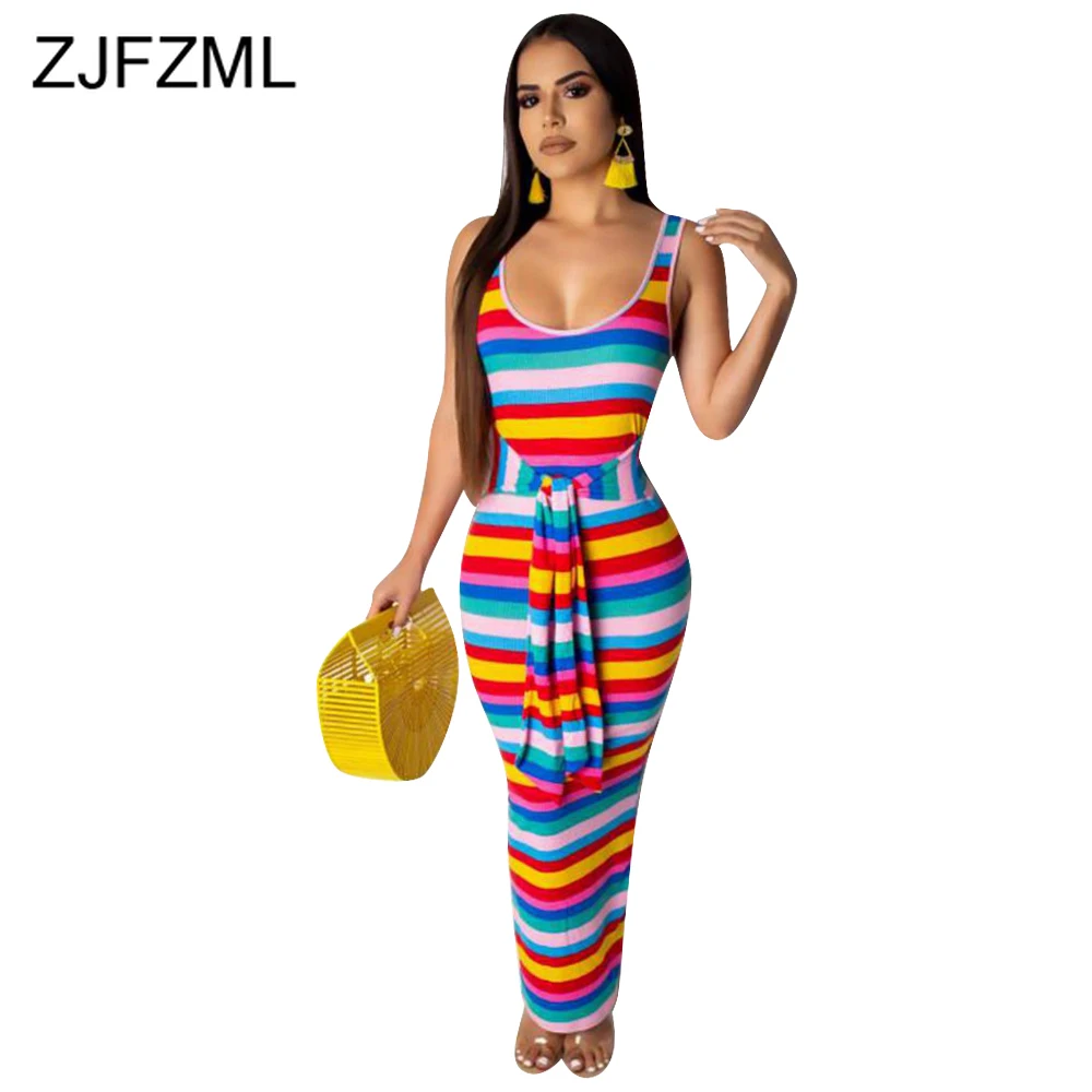 Rainbow Striped Sexy Bohemian Long Dress Women Scoop Neck Sleeveless Bandage Maxi Dress Summer High Waist Tie Up Party Vestidos
Rainbow Striped Sexy Bohemian Long Dress Women Scoop Neck Sleeveless Bandage Maxi Dress Summer High Waist Tie Up Party Vestidos