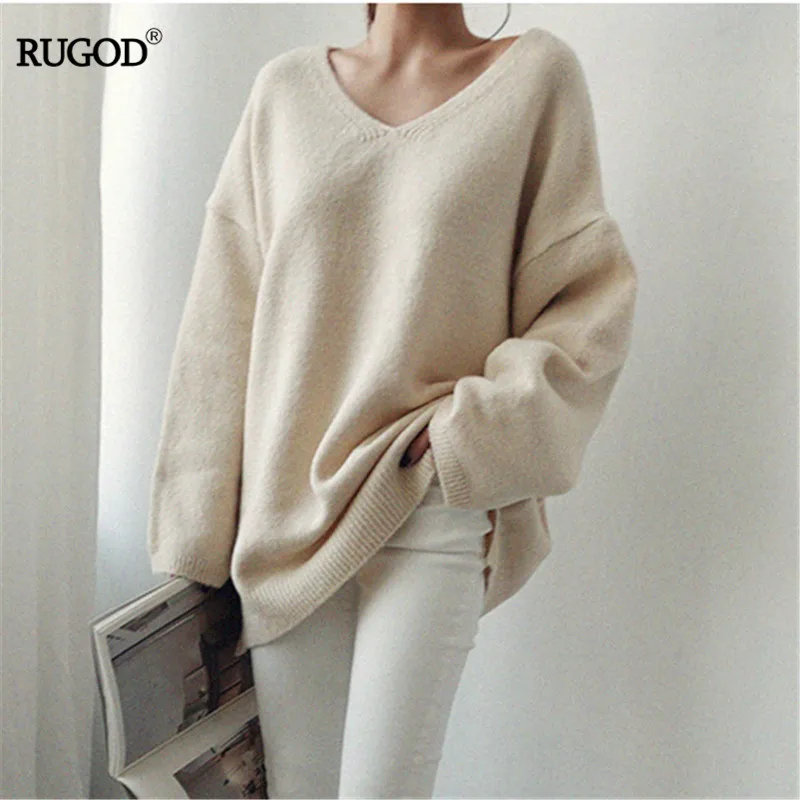 RUGOD V-neck Sweater Women Solid Loose Womens Pullover Long Sleeve Korean Style 2019 New
RUGOD V-neck Sweater Women Solid Loose Womens Pullover Long Sleeve Korean Style 2019 New