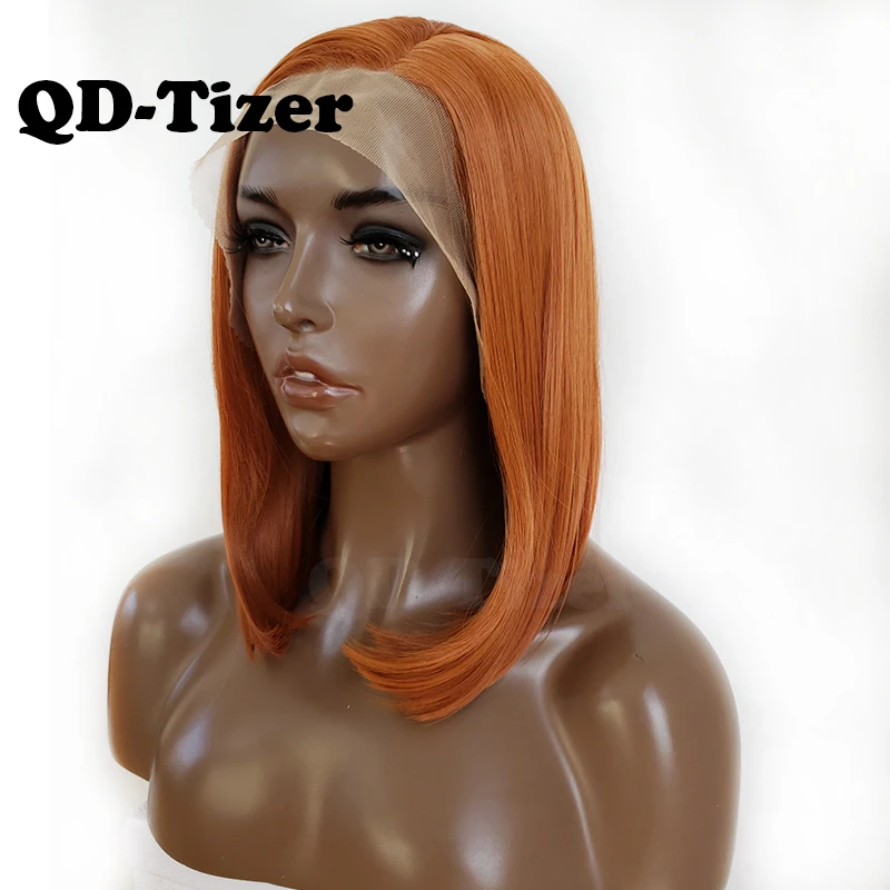 QD-Tizer короткие прямые парики для косплея боб Оранжевый Синтетический парик