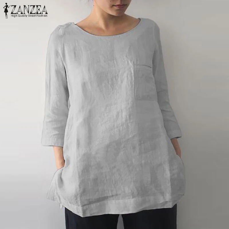Vintage Casual Linen Tops Women's Summer Blouse ZANZEA 2019 Fashion O Neck 3/4 Sleeve Shirts Female Solid Blusas Plus Size Tunic
Vintage Casual Linen Tops Women's Summer Blouse ZANZEA 2019 Fashion O Neck 3/4 Sleeve Shirts Female Solid Blusas Plus Size Tunic