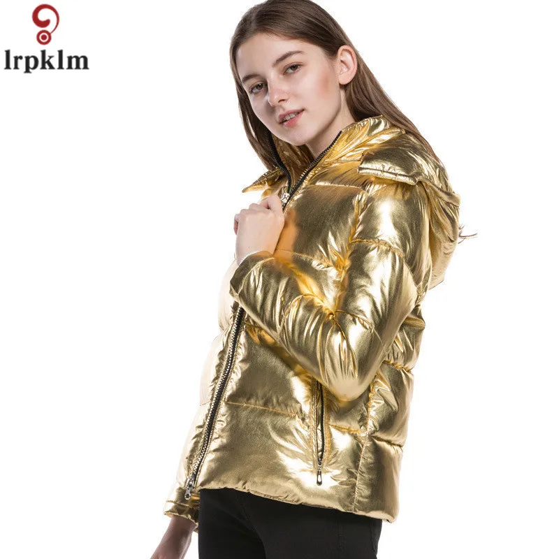 Women Winter Jacket Padded Short Coats Gold Bright Overcoat For Female European Style Hooded Outwear Thick Jackets AS058 (7)