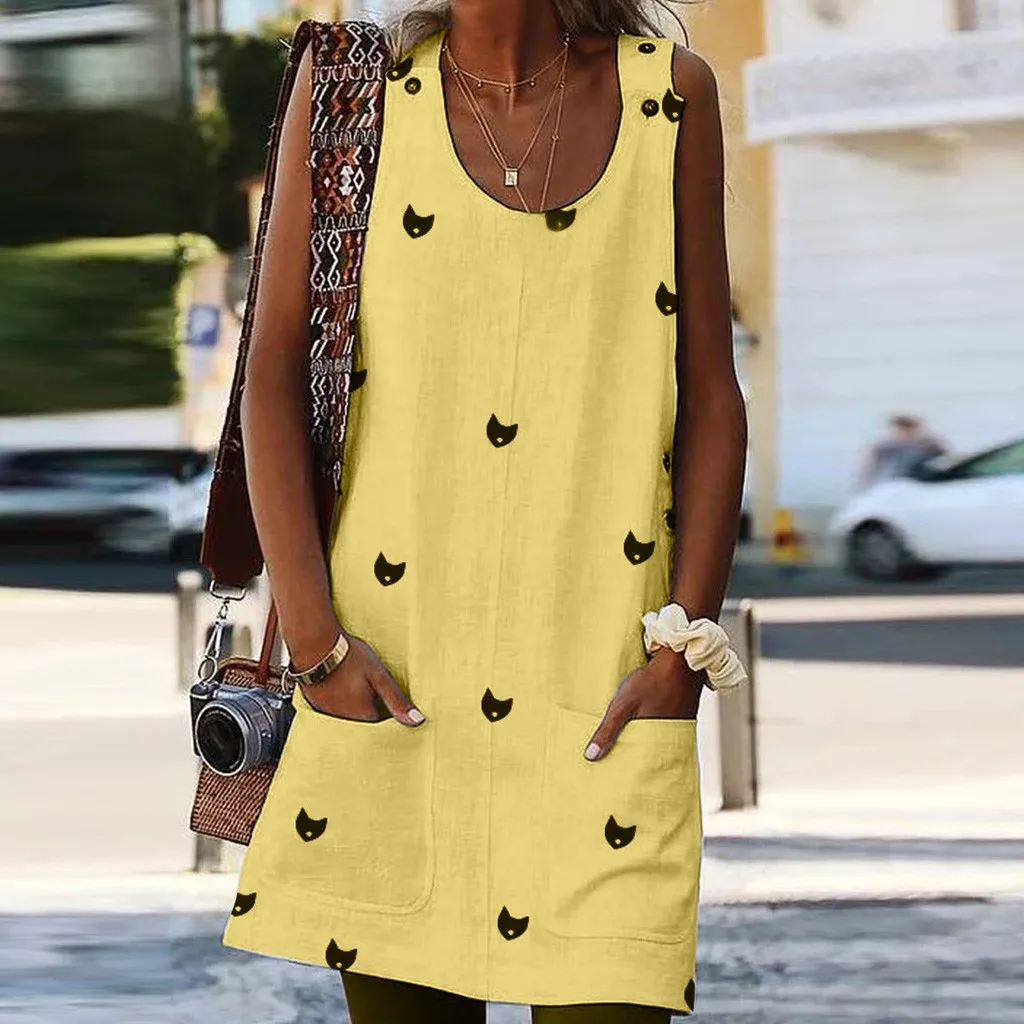 Crew Neck Women clothes Daytime Casual Pockets Cat Print Plus Size Dresses Straight Loose Sleeveless Mini Dress Sundress #G
Crew Neck Women clothes Daytime Casual Pockets Cat Print Plus Size Dresses Straight Loose Sleeveless Mini Dress Sundress #G
