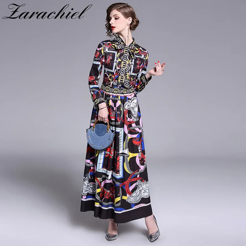 Fashion Designer Bow Tie Collar Maxi Long Dress 2019 Women's Long Sleeve High Waist Vintage Print Pleated Dress Female Vestidos
Fashion Designer Bow Tie Collar Maxi Long Dress 2019 Women's Long Sleeve High Waist Vintage Print Pleated Dress Female Vestidos