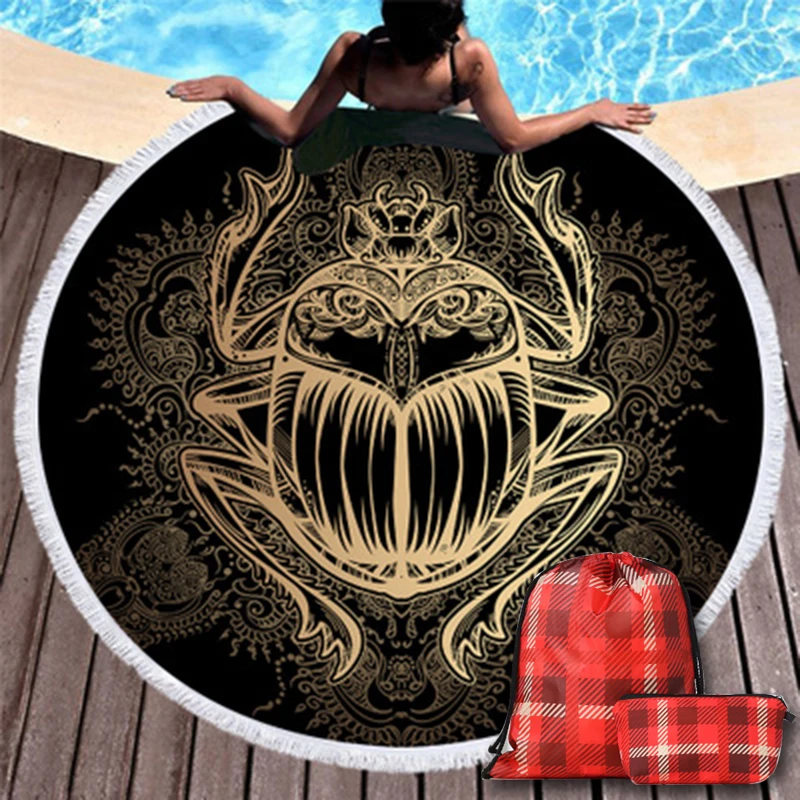 European Style Golden Beetle Beach Towels with Plaid Backpack Retro Round Microfiber Black Soft Beach Towel Yoga Mat for Women
European Style Golden Beetle Beach Towels with Plaid Backpack Retro Round Microfiber Black Soft Beach Towel Yoga Mat for Women