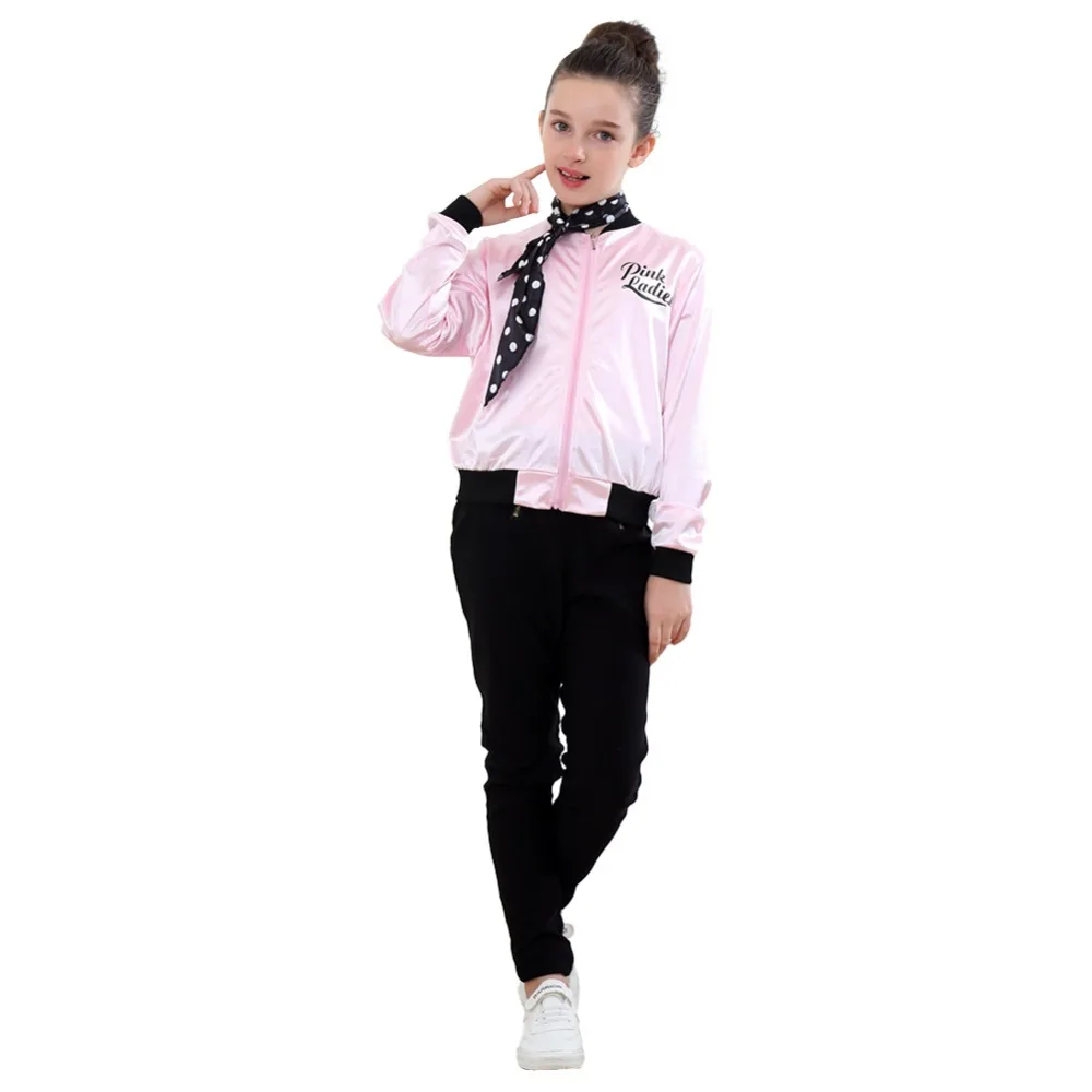 Grease Pink Ladies Jacket Kids Satin Coat Costume Retro Fancy Girls pink Coat Halloween Carnival Party Pink Clothing
Grease Pink Ladies Jacket Kids Satin Coat Costume Retro Fancy Girls pink Coat Halloween Carnival Party Pink Clothing