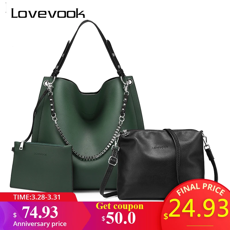 LOVEVOOK 3 шт./компл. для женщин Большая Сумка-тоут сумка + маленькая через плечо