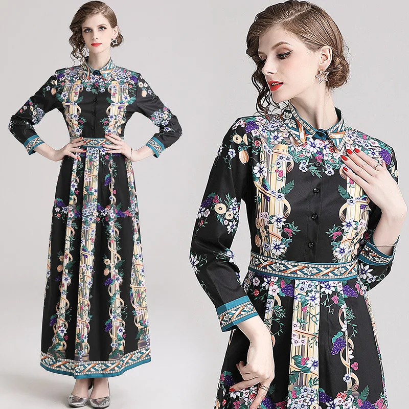 2019 Spring Summer Fall Runway Luxury Vintage Floral Print Collar Long Sleeve Empire Waist Women Lady Casual A-Line Maxi Dress
2019 Spring Summer Fall Runway Luxury Vintage Floral Print Collar Long Sleeve Empire Waist Women Lady Casual A-Line Maxi Dress