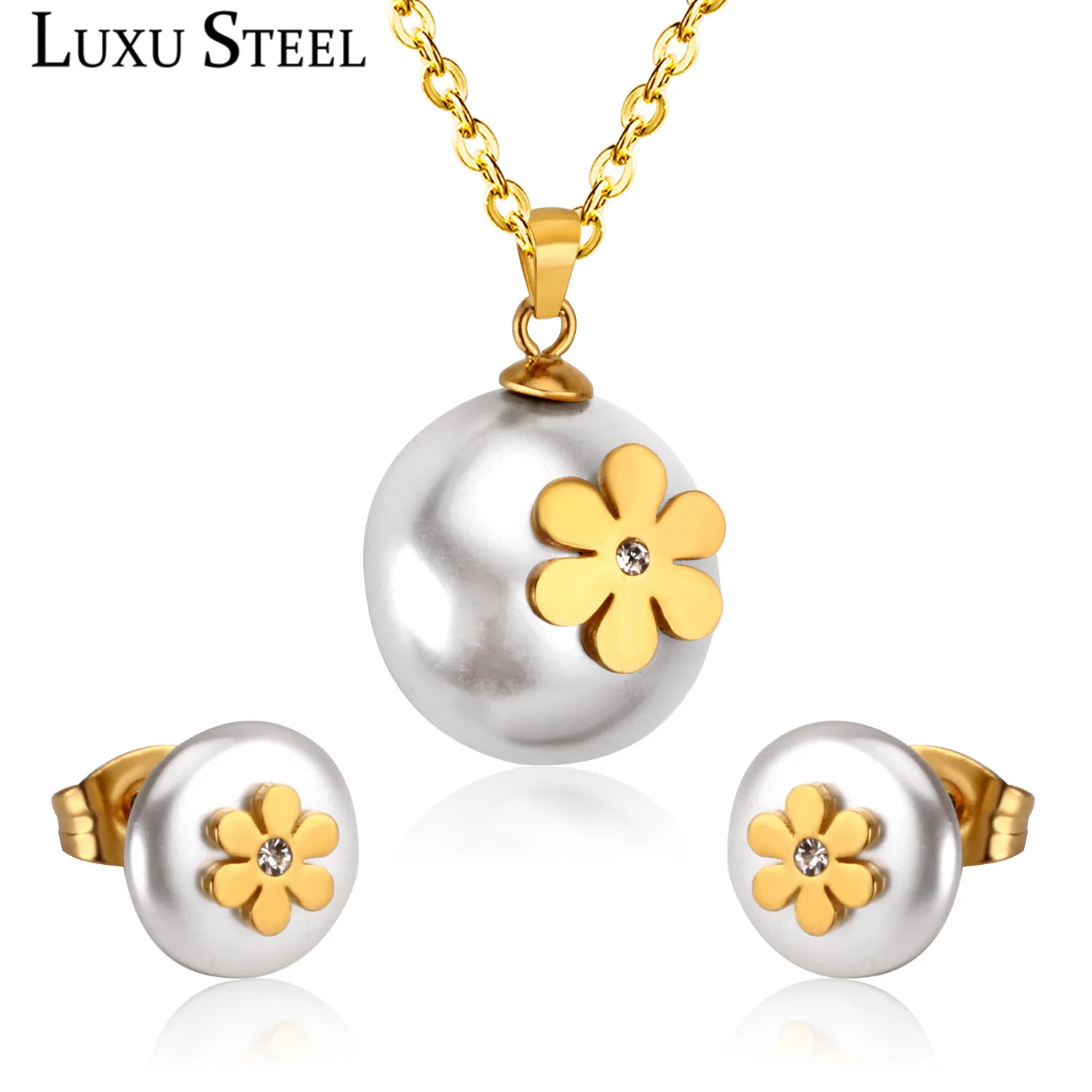 LUXUSTEEL Gold Flower Jewelry Sets Stainless Steel Gold/Silver White Imitation Pearl Pendant Necklace Daily Wear Party Gift
LUXUSTEEL Gold Flower Jewelry Sets Stainless Steel Gold/Silver White Imitation Pearl Pendant Necklace Daily Wear Party Gift