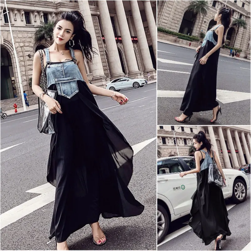 2019 New Korean Temperament Denim Strap Stitching Chiffon Loose long Skirt Strap two-piece Size S-XL
2019 New Korean Temperament Denim Strap Stitching Chiffon Loose long Skirt Strap two-piece Size S-XL