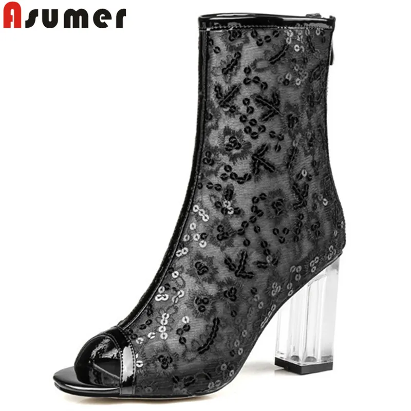 ASUMER black white summer new shoes woman peep toe ankle boots women mesh bling elegant high heels prom boots big size 34-43
ASUMER black white summer new shoes woman peep toe ankle boots women mesh bling elegant high heels prom boots big size 34-43