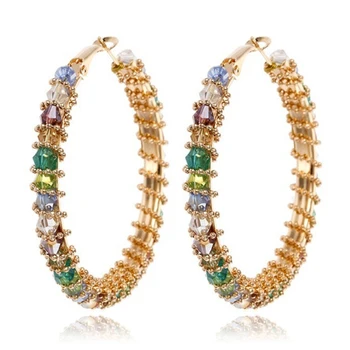 New Colorful Rainbow Crystal Beads Hoop Earrings For Women Fashion Gold Color Big Circle Earring Jewelry Accessories Gift
New Colorful Rainbow Crystal Beads Hoop Earrings For Women Fashion Gold Color Big Circle Earring Jewelry Accessories Gift