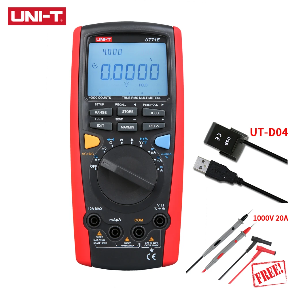 UNI-T UT71E Intelligent Digital Multimeter Auto Range 1000V Ttue RMS Volt Amp Ohm Capacitance Meter Thermometer USB Temperature
UNI-T UT71E Intelligent Digital Multimeter Auto Range 1000V Ttue RMS Volt Amp Ohm Capacitance Meter Thermometer USB Temperature