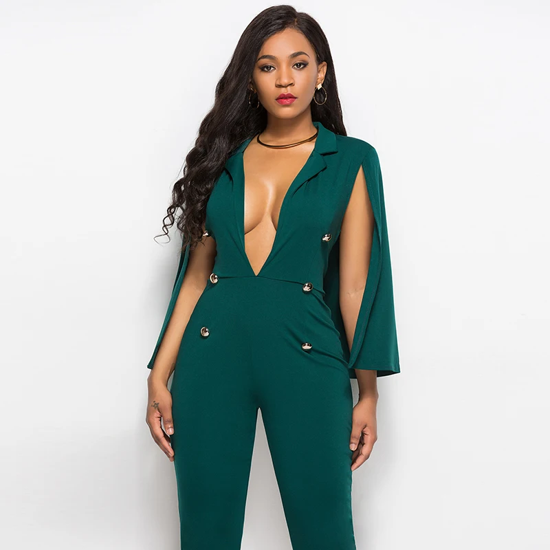 Fashion Women Deep V Neck Cape Jumpsuits High Waist Buttons Skinny Solid Casual Playsuit Rompers Business Ladies Streetwears
Fashion Women Deep V Neck Cape Jumpsuits High Waist Buttons Skinny Solid Casual Playsuit Rompers Business Ladies Streetwears
