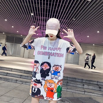 Summer short-sleeved female 2019 spring and summer new white multi-pig print mesh T-shirt female long dress
Summer short-sleeved female 2019 spring and summer new white multi-pig print mesh T-shirt female long dress