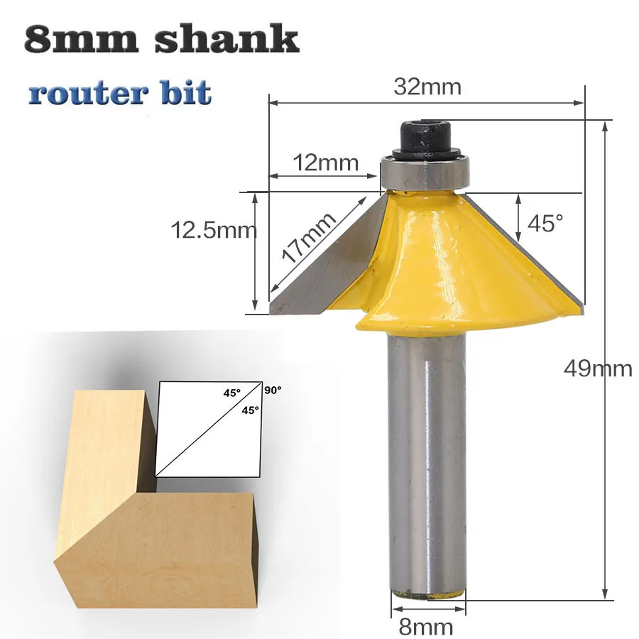 1pc 8mm Shank Edge Chamfering Router Bit With Bearing Trimming 45 Degree Woodworking Milling Cutter Wood Cutting Tools
1pc 8mm Shank Edge Chamfering Router Bit With Bearing Trimming 45 Degree Woodworking Milling Cutter Wood Cutting Tools