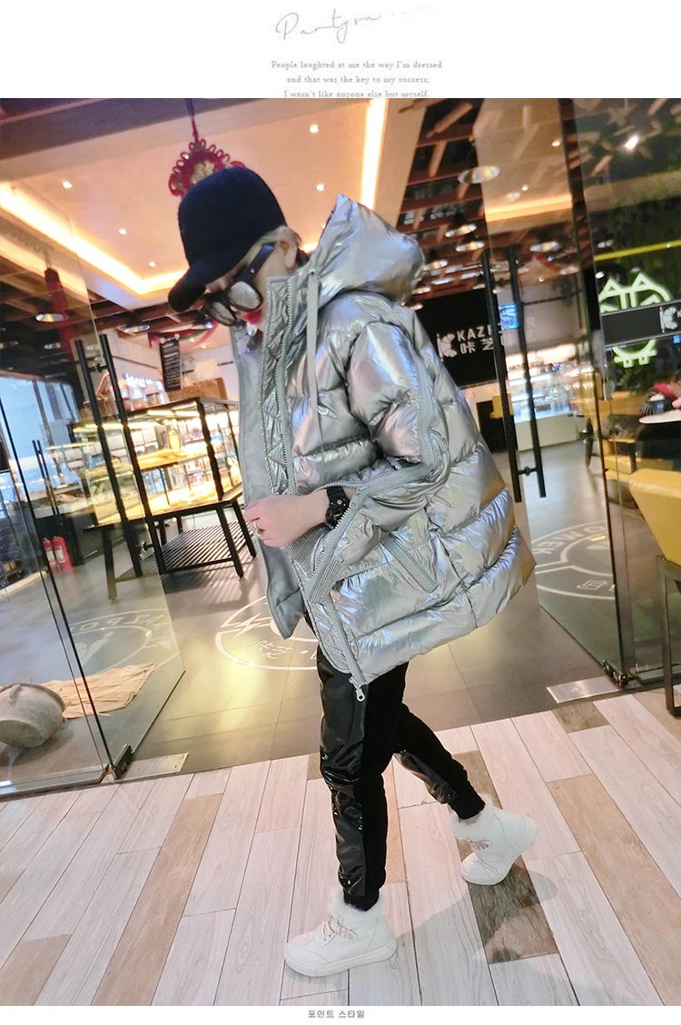 Women Winter Coat Silver Bright Loose Jackets Zipper Sleeve Korean Fashion Coats Hip-hop Cotton Hooded Winter Jacket 2018 CH621 (3)