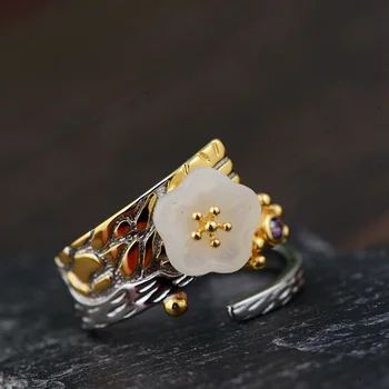 Natural Jade Flower Wintersweet Womens Rings Real Pure 925 Sterling Silver Rings Beautiful Resizable Fine Jewelry
Natural Jade Flower Wintersweet Womens Rings Real Pure 925 Sterling Silver Rings Beautiful Resizable Fine Jewelry