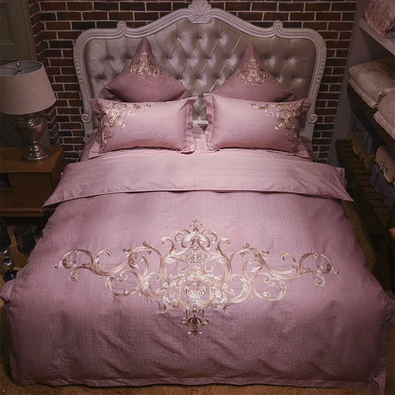 

4/6 pcs Luxury Egypt cotton Jacquard Embroidery Bedding set Queen King size Duvet cover set Bedsheet Pillowcases bed linen