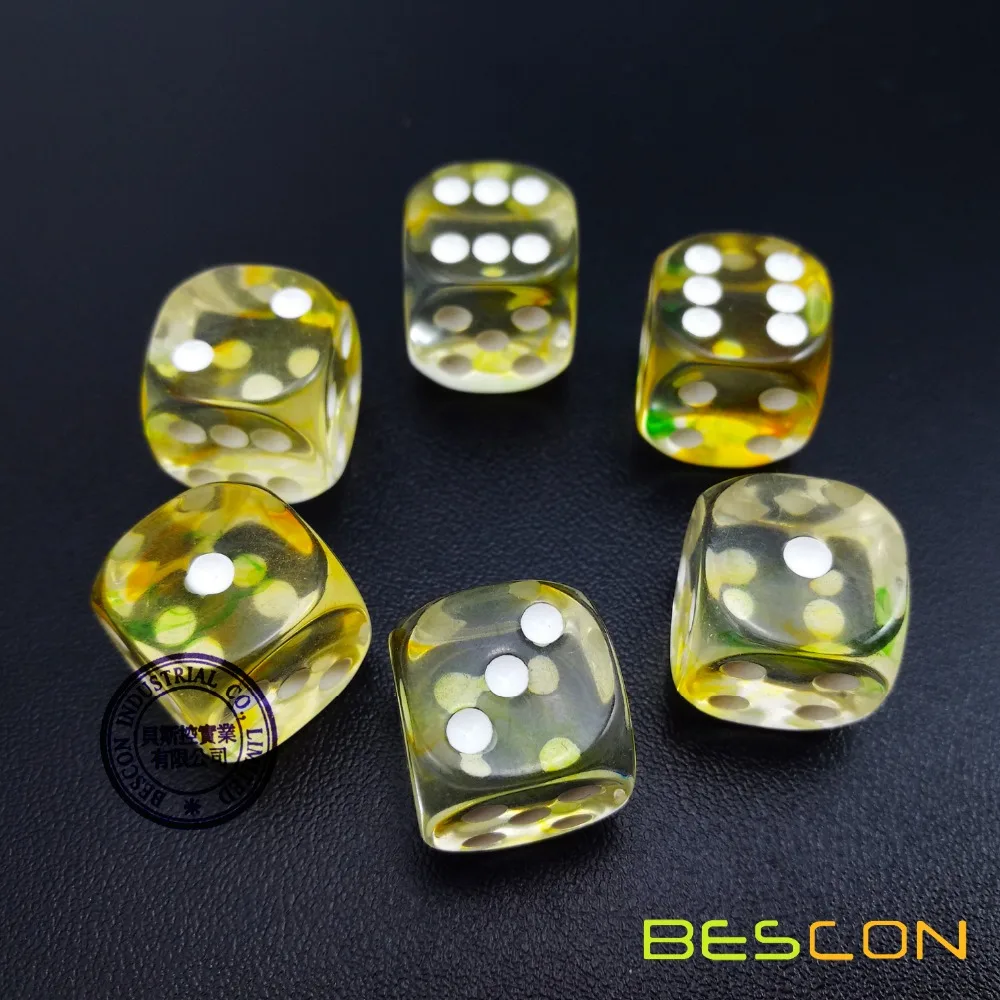 Bescon Two Tone Six Sided Nebulous Dice Set of 6, Crystal Clear with Green and Yellow Nebula D6 16MM, 6pcs Dice Set
Bescon Two Tone Six Sided Nebulous Dice Set of 6, Crystal Clear with Green and Yellow Nebula D6 16MM, 6pcs Dice Set