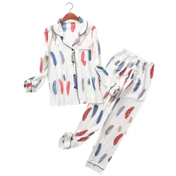 Autumn Pure Cotton Long-sleeved Pajamas Korean Version Sweet Loose Cardigan Pyjamas Women Feather Printing Pijamas House Suit
Autumn Pure Cotton Long-sleeved Pajamas Korean Version Sweet Loose Cardigan Pyjamas Women Feather Printing Pijamas House Suit