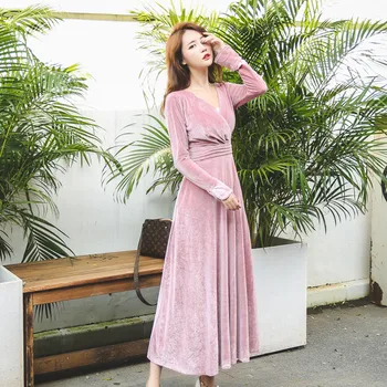 2018 New Spring Fashion Elegant Pink Women Dresses Sexy V-neck Velvet Dresses Solid Color Ankle-length Long Sleeve Basic Dress
2018 New Spring Fashion Elegant Pink Women Dresses Sexy V-neck Velvet Dresses Solid Color Ankle-length Long Sleeve Basic Dress
