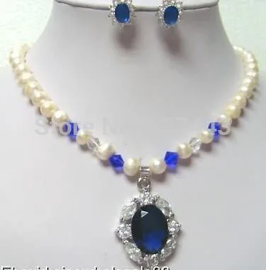 Wholesale set white freshwater pearl crystal necklace earring (A0423)