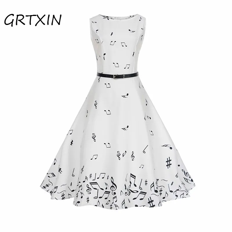 Women Summer Music Note Printing Dress Robe Retro Swing Casual Vintage Sleeveless O-Neck Swing Dresses Vestidos
Women Summer Music Note Printing Dress Robe Retro Swing Casual Vintage Sleeveless O-Neck Swing Dresses Vestidos